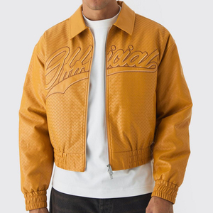High Quality OEM Custom <b>Men's</b> Vintage Autumn Woolen Varsity <b>Jacket</b> Stylish Chenille Embroidery Genuine <b>Leather</b> Waterproof Crop - Product Image 1