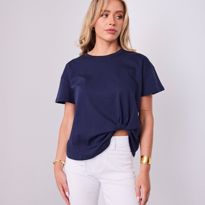 T-shirt femme en coton uni à taille froncée, col rond, séchage rapide et respirant, coupe décontractée, idéal pour l'été – Nouvelle collection très prisée - Product Image 6