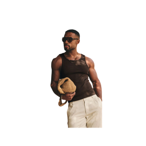 Men's Solid Color Knitted Tank <b>Top</b> O-Neck Casual Style Brown Cotton Sleeveless <b>Top</b> - Product Image 2