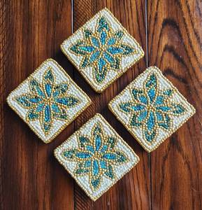 Handmade Beaded Flower Drinking Straw Luxury Style Reusable Eco-Friendly <b>Portable</b> <b>Bar</b> Mat White Gold Mosaic Design Home Gift - Product Image 2