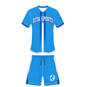 Ensemble de rugby bleu ciel et blanc, maillot à manches courtes avec fermeture éclair sur le devant, short assorti, respirant, uniforme de sport pour l'entraînement en équipe - Product Image 1