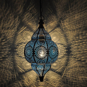 <b>Moroccan</b> Handmade Iron <b>Lantern</b> Blue Patterned Hanging Lamp Home Decoration - Product Image 1
