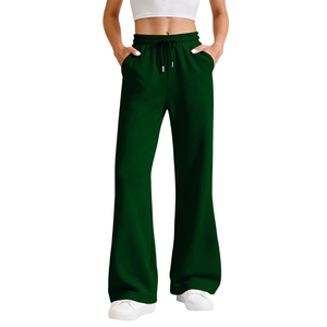 Wide Leg Sweatpants <b>Men</b> Elastic Waist Drawstring Casual <b>Pants</b> With Side Pockets Green Spandex Cotton Blend Autumn Wear - Product Image 1