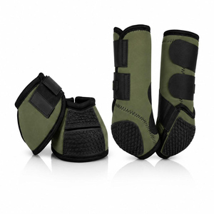 Juego de Botas Protectoras para Caballos, Color Verde Oliva, Neopreno, Suela Antideslizante de Panal de Abeja - Product Image 1