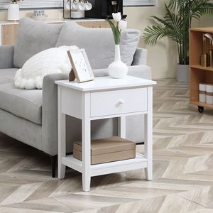 Modern 2-Tier White <b>Side</b> <b>Table</b> Living Room Console <b>Table</b> with Drawer and <b>Storage</b> Shelf Elegant End <b>Table</b> - Product Image 2