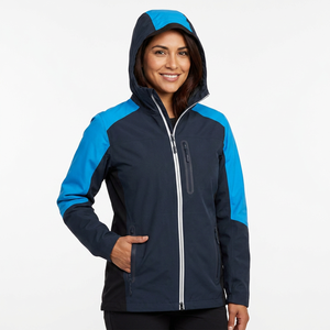 Chaqueta cortavientos con capucha para hombre, diseño color block azul y negro, cierre de cremallera, deportiva, para invierno - Product Image 2