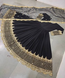 Robe Anarkali ZF-194 de créateur en Georgette brodée avec sequins, coupe ample, manches longues, longueur ras du sol, séchage rapide, avec dupatta - Product Image 2