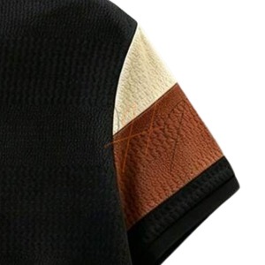 Camiseta de Manga Corta para Hombre, con Bloques de Color, Ribete en Contraste, Tejido de Algodón, Corte Holgado Informal, Diseño con Logotipo Frontal, Transpirable - Product Image 4