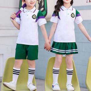 Unisex Children Primary School Uniform Short Sleeve Shirt Navy Shorts DHL Brand Polyester/Cotton Oxford Fabric <b>White</b> Striped - Product Image 2