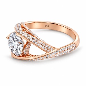 Anillo de compromiso de oro rosa de 14K con diamante de laboratorio de 1 quilate de corte redondo, diseño cruzado con pavé, joyería nupcial para boda - Product Image 6