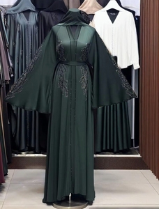 Hot sale Modest Dubai Beaded Sequined Long Sleeve <b>Abaya</b> Muslim Traditional Handmade Wedding Women Polyester Breathable V Neck - Product Image 2