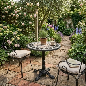 Table basse de luxe en fer forgé européen, résistante aux intempéries, sur mesure, pour l'extérieur, ensemble de jardin 4 places pour jardin - Product Image 4
