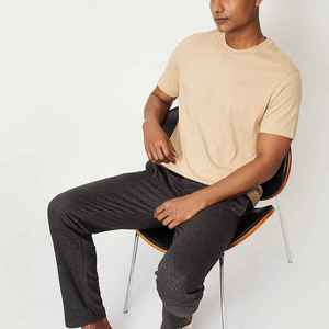 T-shirt décontracté pour homme, beige, à manches courtes et col rond – 100 % coton jersey, écologique, teinture unie, couleur unie, coupe classique, 220 g - Product Image 6