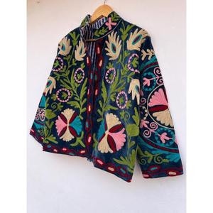 Suzani Bomber Jacket Handmade Reversible <b>Duster</b> Boho Coat Velvet Autumn Winter Cotton Floral Gift for Her - Product Image 3