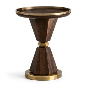 Mango Wood <b>Walnut</b> Finish Round TOP Spiral Design Metal Base Brass Finish with Round Wooden Ball Side <b>Table</b> For Home Living Decor - Product Image 5