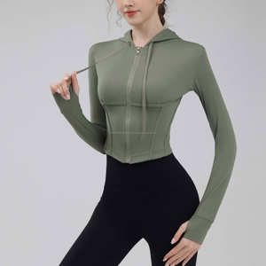 Wholesale Slim Fit Women's Hoodies Printed Yoga <b>Jacket</b> Coat <b>with</b> Breathable and Sustainable Nylon <b>Lining</b> for Girls - Product Image 5