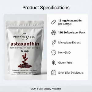 Cápsulas de Astaxantina 12mg Certificadas ISO GMP, Extracto de Microalgas, Suplementos Dietéticos de Marca Privada, Fabricante al por Mayor - Product Image 2