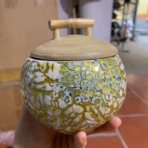 Premium Quality Mother of Pearl <b>Bamboo</b> Jar <b>Bamboo</b> Storage <b>Container</b> with Natural Shell Decoration - Product Image 2