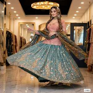 Pink Embroidered Pakistani <b>Lehenga</b> Set Silk Blend Anarkali Suit With Dupatta Bridal Wedding Party Wear - Product Image 1