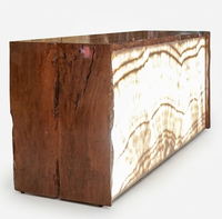 Bureau de réception moderne de luxe en bois massif Klengkeng, comptoir avant en pierre rétroéclairée, table avec éclairage LED, mobilier de hall d'accueil commercial