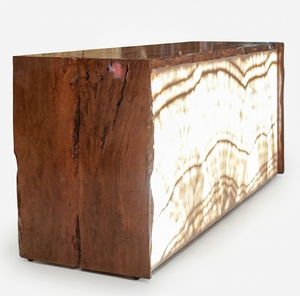 Luxury Klengkeng <b>Solid</b> <b>Wood</b> Reception <b>Desk</b> Backlit Stone Front Counter LED Light Table Commercial Office Lobby Furniture - Product Image 1