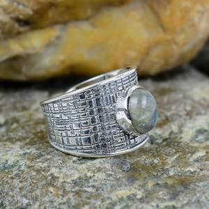 Labradorite <b>Ring</b> 925 Sterling <b>Silver</b> <b>Adjustable</b> Wide Band Jewellery Gift/ <b>Silver</b> <b>Ring</b> Gift For Her - Product Image 3