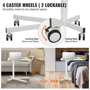 "Height Adjustable Sit Stand Gas Spring Mobile <b>Desk</b> 28.5"-44.2" with 360 Swivel Wheels (2 Lockable)-Portable <b>Computer</b> <b>Desk</b>" - Product Image 4