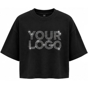 Custom Logo <b>Boxy</b> Crop Rhinestone Printed Blank Plain Oversized <b>T</b> <b>Shirt</b> for Men Hot Summer Streetwear Fashion Casual Short Sleeve - Product Image 1