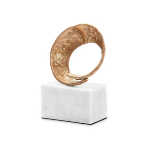 Escultura Circular Abstracta de Aluminio Dorado para Dormitorio, Base de Mármol, Estatua Decorativa Moderna para Mesa de Oficina u Hogar - Product Image 4
