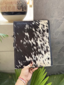 New 2025 Hand Tooled Leather Cow Design Business Planner Portfolios File <b>Folder</b> <b>Document</b> Holder Genuine Leather Snap Padfolios - Product Image 4