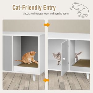 Mobiletto per lettiera per gatti con divisorio, doppie porte, grande, ecologico, in legno - Product Image 3