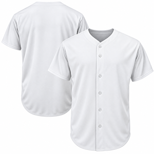Camiseta de Béisbol Blanca Unisex de Manga Corta con Botones al Frente, Absorbente de Humedad, Poliéster, Corte Regular para Adultos, Color Sólido para Todas las Temporadas - Product Image 1