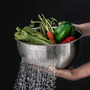 Bassine de Lavage de Riz en Acier Inoxydable de Qualité Supérieure, Passoire Spéciale de Cuisine, Bassine de Lavage de Légumes Multi-Usages avec Drainage - Product Image 1