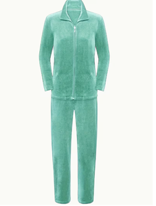 Unisex Velvet Fleece Two-Piece <b>Tracksuit</b> Set Full-Sleeve Hooded Zipper Regular-Fit Solid Color Winter Casual Wear 100% Cotton - Product Image 1