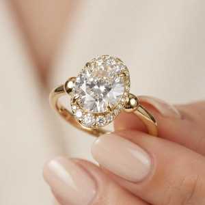 Magnifique bague en or massif 14 carats avec diamant ovale de 2,00 carats, cultivé en laboratoire, cadeau surprise pour petite amie - Product Image 3