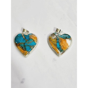 Pendentif en argent sterling 925 plaqué rhodium, style vintage, cœur, serti de pierres, turquoise naturelle, taille réglable, pendentifs, breloques - Product Image 1