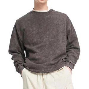 Sweat-shirt pour homme en tissu délavé de qualité supérieure, col rond, manches longues, coupe confortable, style vintage décontracté - Product Image 1