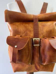 Genuine Leather Anti-Theft <b>Roll</b> Top <b>Backpack</b> Vintage <b>Backpack</b> Bag Unisex Waterproof Travel Day Pack Zipper LTBP-0288 - Product Image 2