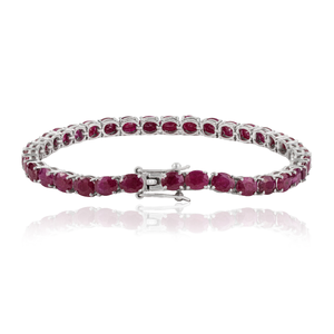 Best Selling Trendy S925 Sterling Silver Natural Oval Cut <b>Ruby</b> Fine Link & Chain Tennis <b>Bracelet</b> For Women's - Product Image 3