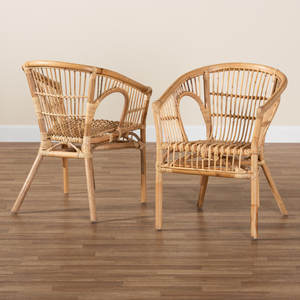 Juego de 2 sillones de comedor de ratán bohemio moderno - Product Image 1