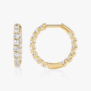 Pendientes de aro con diamantes cultivados en laboratorio de corte redondo en oro amarillo de 14K, 18K y 22K, estilo eternidad, joyería fina para mujer. - Product Image 1