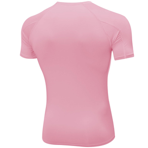 T-shirt de compression à manches courtes rose pour homme, à séchage rapide, en polyester, pour le sport - Product Image 2