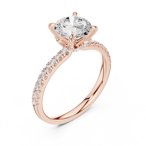 Bague de fiançailles en or rose avec diamant de laboratoire taille coussin et halo caché pavé de diamants - Product Image 3