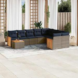 Ensemble de canapés de jardin en polyrotin gris avec coussins, 10 places, mobilier d'extérieur, structure en teck, design contemporain - Product Image 3