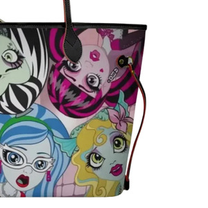 Luxury Women Cute Cartoon Print PU Tote Bag Single <b>Handle</b> Zipper & Hasp Closure 1-1.9L Capacity Portable Customizable <b>Handbag</b> - Product Image 4