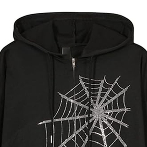 Sudadera Negra con Capucha y Cierre para Hombre, Estampado de Telaraña Brillante, Estilo Casual para Otoño - Product Image 4
