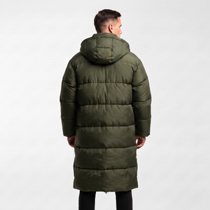 Veste d'hiver longue pour homme, à capuche, couleur olive, épaisse, matelassée, fermeture éclair intégrale, coupe-vent, style décontracté, rembourrage en polyester - Product Image 6