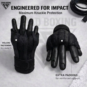 Bandages de boxe noirs à rembourrage en gel, gants intérieurs, sangle de poignet réglable pour la fermeture, protection respirante des articulations, personnalisables - Product Image 5