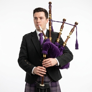 Bagpipe écossais en velours violet, avec montures en laiton et bois de rose, taille standard, fait main, ensemble musical écossais - Product Image 2