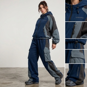 Conjunto Deportivo para Mujer en Gris Marino, Chaqueta con Capucha y Cierre, Pantalones Cargo de Pierna Ancha, Ropa Deportiva Urbana, Prendas Personalizadas - Product Image 2